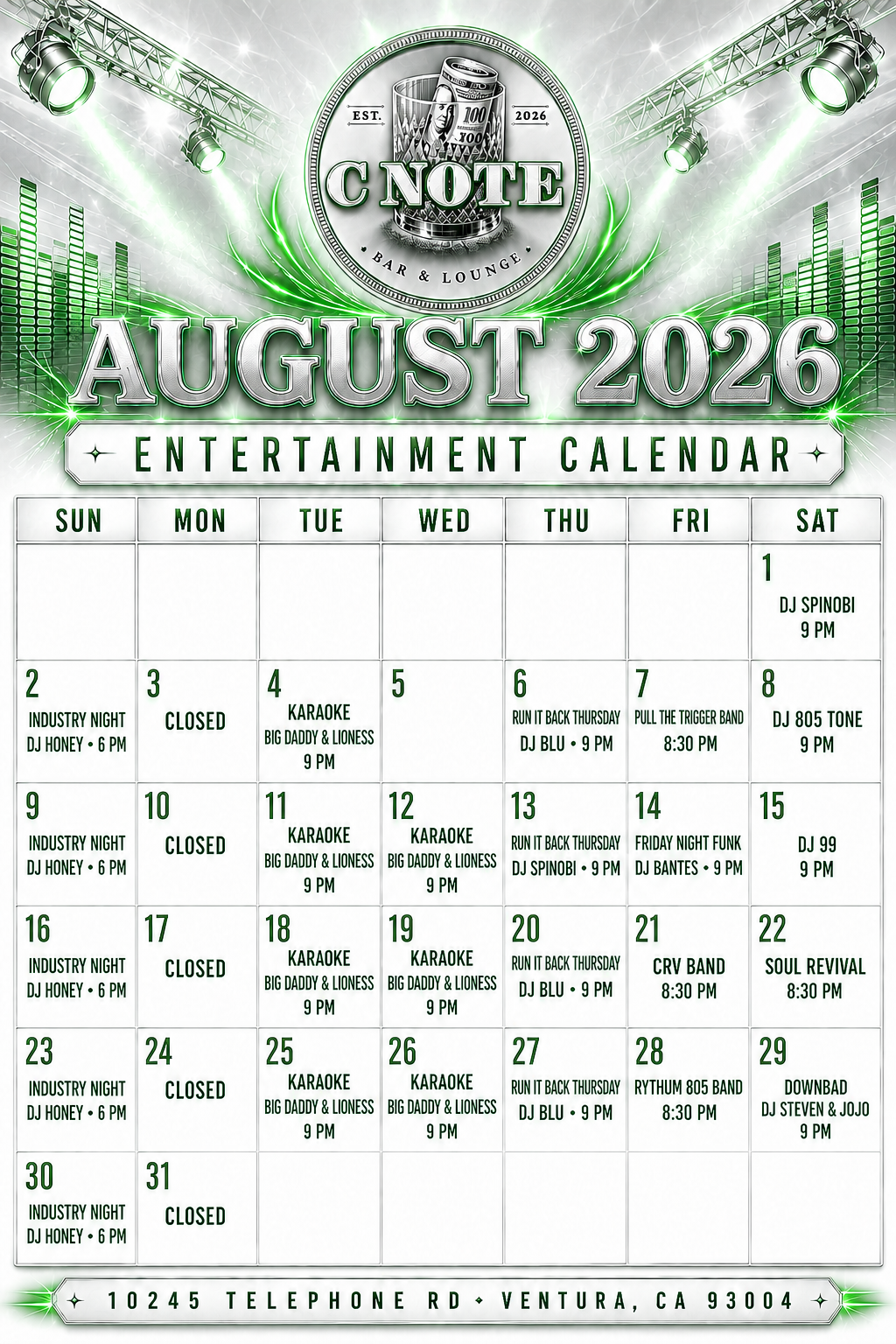 C Note August 2026 Entertainment Calendar