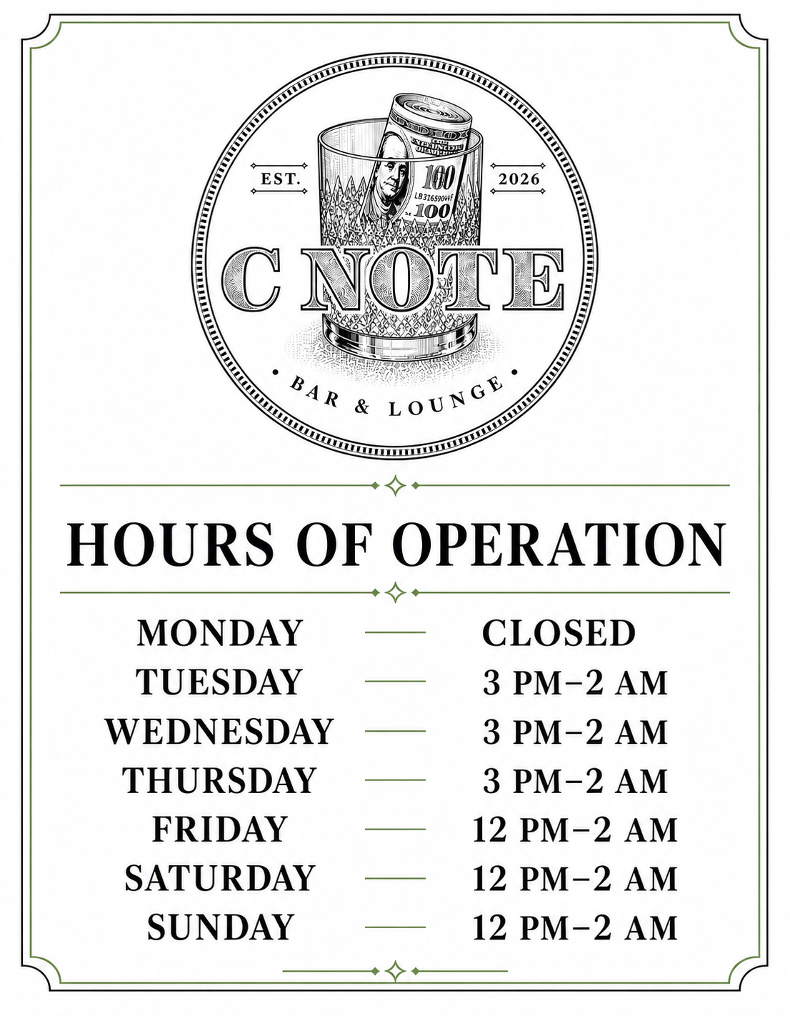 C Note Hours of Operation